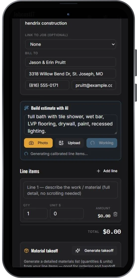 AI generates calibrated line items from the job description